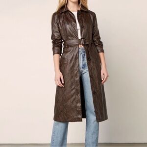 cupcakes & cashmere NEW Brown Faux Leather Long Trench Coat Small